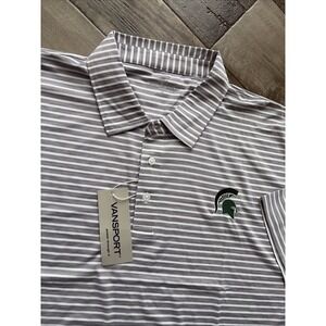 Michigan State Spartans Vansport Performance Logo Striped Polo Shirt Men's 5XL‎